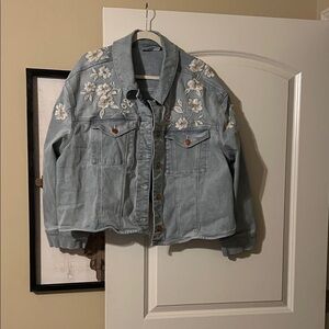Lane Bryant Light Blue Floral Embroidered Jean Jacket